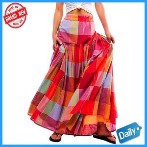 Polyester Maxi Skirt with Ruched High Waist, Fitted Casual Style